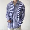 Casual shirts voor heren mannen asymmetrische gestreepte twill placket chique mode lange mouw losse mannelijke Koreaanse streetwear office blouse