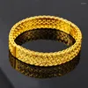 Bracelets Classic 18K Yellow Gold Plated Bangle For Women Men Wide Hand Chain Bridal Bridegroom Wedding Engagment Fine Jewelry