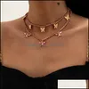 Chokers Boho Charm Bling Pink Crystal Butterfly Pendant Choker Necklace Rhinestone Tennis Chain On The Neck 2021 Goth Jewelry For Wo Dht0Y