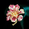Brooches Luxury Shines Cubic Zircon Flower Brooch Temperament Coat Corsage Handmade Pearl Tassel Pin Accessories For Women's Gift