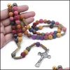 Collane con ciondolo Rosa Perlina Croce colorata Collana con rosario Cristo Gesù Religioso Fatto a mano Gioielli di preghiera cristiana 581 Z2 Drop Deliv Dh2Lp