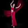 Scen Wear Autumn och Winter Belly Dance Dress Silk Satin Fairy Style Performance Long Kirt Suit