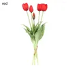 Decorative Flowers Artificial Silicone 5 Heads Stems Tulips Bouquet Blooming Real Touch DIY Craft Room Decoration Festive Party Supplies