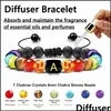 Fili di perline 8Mm Pietre laviche Bracciali con fili di perline 26 Perline di lettera Bracciale Chakra Per donne Pietre curative Olio essenziale Diffu Dhcxb