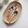 Dinnerware Sets Modern Birthdays Serving Cutlery Set Stainless Steel Kitchen Wooden Utensils Fork Spoon Breakfast Vaisselle Tableware OA50DS