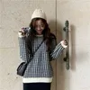 レディースニットティーファッション格子模様の丸い首のセーター女性2022秋の新しい韓国語バージョンルーズプルオーバー長スリーブニットトップメスT221012