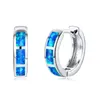 Hoop Earrings Simple Female Blue White Opal Earring Rose Gold Silver Color Wedding Fashion Bridal Round Small For Women