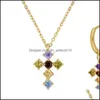 Pendant Necklaces 925 Sterling Sier Necklace For Women Cross Colored Zircon Pendant Necklaces Chain Female Jewelry Gold Color Collar Dhrov