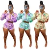 Dames tracksuits vrouw kleurrijk print shirt sexy twee stukken set zomer mode volle mouwen button-up high taille shorts feest