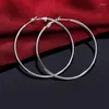 Brincos de argola 925 Brincho de prata esterlina para mulheres 50mm Big Round Circle Christmas Jewelry Gift