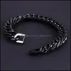 Link Chain 15Mm Hip-Hop 316L Stainless Steel Black Color Cuban Curb Chain Gift Bracelet Bangle Mens Boys Link Bracelets 7-11" Drop Dh9Ek