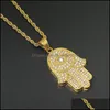 Pendant Necklaces Hip Hop Bling Jewelry Iced Out Cool Boy Mens Necklace Hamsa Hand Pendant Gold Sier Plated Cz Cubic Zirconia Hiphop Dhzri