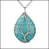 Pendentif Colliers Quartz Naturel Opale Pierre Pendentifs Main Or Rose Couleur Arbre De Vie Enveloppé Goutte En Forme De Cristal Pendentif Neckl Dhzzp