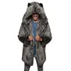 Men's Fur Men Winter Faux Coat With Ear Hooded Warm Long Sleeve Bear Plush Cardigan Thick Teddy Jacket Man Parka Plus Size 5xl