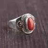 Cluster Rings Unique Design Nepal Handmade Silver Inlaid Southern Red Tourmaline Opening Adjustable Ring Retro Ethnic Style Ladies Jewelry