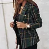 Women's Jackets Slim Blazer Coat 4 Colors Double-Breasted Plaid Shape Long-Sleeve Women Office Spring Autumn Suit Tweed Jacket