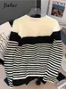 Women's Knits Tees Jielur col rond femme pull ample pulls cachemire Vintage manches longues rayé tricot pull femme ample fond haut Chic T221012