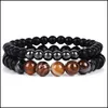 Brins Perlés Minimaliste 7 Chakra Nce Bracelet De Perles De Yoga Pour Hommes 8Mm Oeil De Tigre Pierre Naturelle Agate Hématite Charmes Bracelets De Lave Dhygm