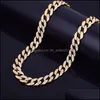 Kedjor isade ut bling strass kedjor sier gyllene finish kubansk länk kedja halsband 15mm mens hip hop smycken 16 18 20 24 tum 637 d dhqzd