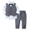 Çocuk Beyefendi Giyim Setleri 3pcs/Setler Bow Tie Kid Stripe Ekose Yelek Pantolon Kapı Uzun Kollu Gömlek Bebek Doğum Günü Partisi Takımlar Bahar Sonbahar Erkek Kıyafetler Z003