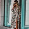 Vestidos casuales Vintage Estampado floral Maxi Vestido Mujeres Boho Manga larga Turn Down Collar Camisa