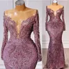 Plus Size Arabic Aso Ebi Mermaid Prom Dresses Lace Beaded long sleeve Evening Formal Party Second Reception Dress