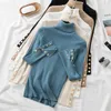 Women's Sweaters Jumper Mujer Tops 2022 Winter Pullovers Knitted Sweater Women Turtleneck Button Long Sleeve Solid Basic All-match Korean