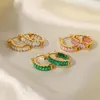 Orecchini a cerchio Green Pink Cz Stone Pave For Women Acciaio inossidabile Dainty Summer Jewelry Teenages Y2k