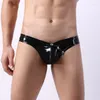 Calzoncillos para hombre, ropa interior Sexy para pene, calzoncillos con bolsa de corneta extraíble, Tanga, bragas de charol de Color sólido, Bikini erótico Gay