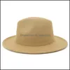 Wide Brim Hats Tan Burywork Artificial Wool Felt Jazz Fedora Hat And Belt Womens Flat Brim Panama Party Hat136 T2 Drop Delivery 2022 Dhgez