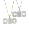 Correntes Atacado Hip Hop Letter CEO Colares com Pingente Para Mulheres Homens Iced Out Bling 5A Baguette Zircão Cúbico Com Corrente De Corda Jóias