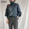 レディースニットティージールールタートルネックセーター女性ブルーコーヒー冬の韓国スタイルファッション女性セーター濃い温かい長袖プルオーバーT221012