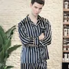 Vêtements de nuit pour hommes Pyjamas Faux Soie Hommes Sleep Lounge Wear Rayé Pijamas 2022 Printemps Automne Pyjama Homme Pantalon Long Homme Pyjama Ensembles Homewear