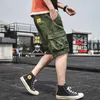 Herr shorts sommar casual last män bomull fasta band fickor streetwear mens knä längd homme g221012