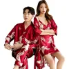 M￤ns s￶mnkl￤der 2022 Summer Men set Sexig Ice Silk Women's Long Dressing Gown Set Fashion Print Home Clothes Large Size 2 PCS