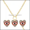 Pendant Necklaces High-End Angel Eye Pendant Necklaces Earrings Set Simple Retro Diamond Clavicle Chain Alloy Rhinestone Earring Fre Dhuvv