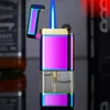 Ultra Thin Creative Grinding Wheel Lighter Metal Cigarette Lighters Windproof Torch Lighter Blue Flame Butane Gas Torches