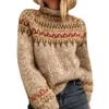 女性のニットティー新しい2022秋のファッション女性セータータートルネック長袖プリントパッチワークニットウォームルーズ冬のセーターの女性T221012