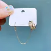 Brincos de garanhão clipe de manguito geométrico na orelha com brinco de corrente longa para mulheres joias de zircão cúbico de cor dourada