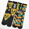 Men's Socks Cartoon Pizza Printed Men's Personalized Pattern Unisex Cotton Knitted Fashion Street Sports Funny