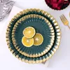 Plates Birthday Party Plate Gold Luxury European Ceramic Green Dessert Salad Tableware Fruit Talerze Obiadowe Kitchen Utensils