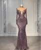 Plus Size Arabic Aso Ebi Mermaid Prom Dresses Lace Beaded long sleeve Evening Formal Party Second Reception Dress