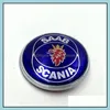 자동차 배지 고품질 새로운 68mm Saab Scania 9-5 95 98-02 Bonnet ABS 3Pins 엠블럼 배지 블루 로고 브랜드 부품 4911541 드롭 배달 2 DHE3P