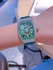 Charm Women Geometric Wine Barrel Watch Watches Green Blue Leather Numers Защитные часы старшие v32 Quartz Zircon Watch Женские часы водонепроницаемые
