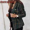 Kvinnorjackor Slim Blazer Coat 4 färger Dubbelbröst rutig form Långärmad kvinnor Office Spring Autumn Suit Tweed Jacket