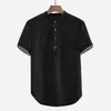 Men's T Shirts Blouse Solid Short Plus Tops Baggy Sleeve Button Shirt Linen Cotton Size