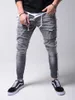 Heren jeans heren mannen coole designer merk potlood skinny gescheurde vernietigde stretch slank fit hopbroek met gaten voor man bedrukt