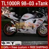 スズキTL-1000のタンクフェアリング1000 R 1000R SRAD 1998 1999 2000 2001 2002 2003ボディワーク162NO.87 TL-1000R TL1000 R 98-03 TL1000R 98 99 00 01 02 03フェアリングホワイトグロッシー