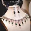 Pendant Necklaces Jewelry Sets For Women Necklace Earrings Needles Created Green Emerald High Quality Wedding Fine Drop T0137