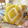 Pillow Yellow White Pink Cover Wind Simple Pattern Moroccan Bohemian Style Waist Case Sofa Tassel Tufted Cute